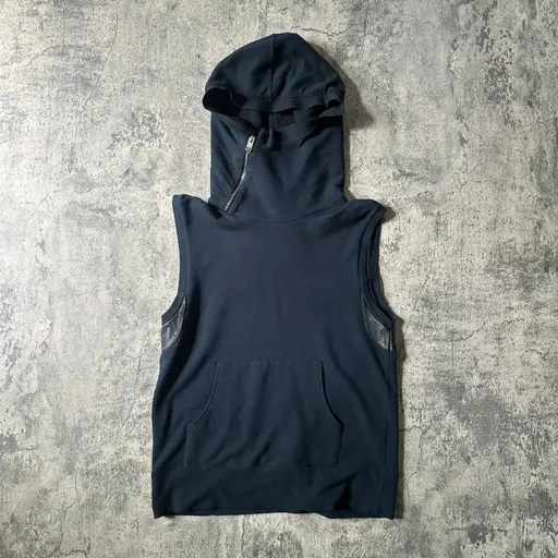 AW04 ‘Leather Appliqué’ High-Neck Sleeveless Hoodie