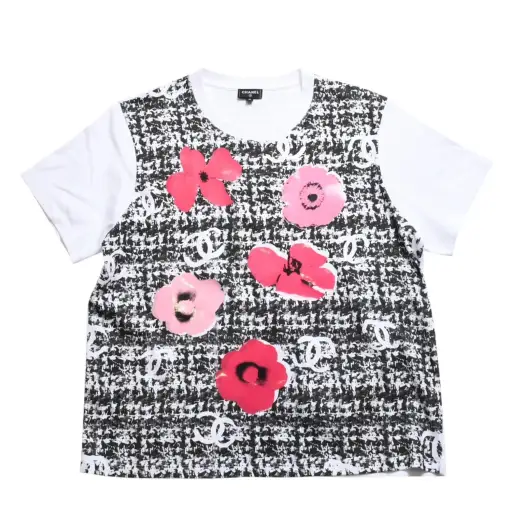 極美品 CHANEL シャネル カメリア メンズ 半袖Tシャツ P77172K11134 ココマーク ラインストーン ホワイト プリント サイズXL 中古 4a008642