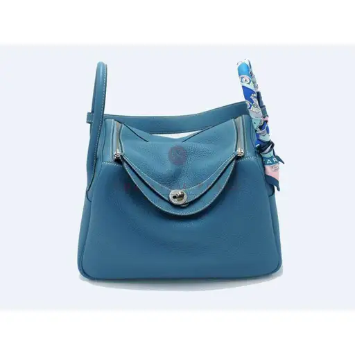 Hermes Lindy 30 Blue Jean Clemence Leather Q Stamp Palladium Hardware
