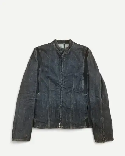 SS99 by Tom Ford Raw Denim Silk Paneled Moto Biker Jacket