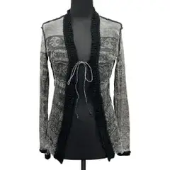 美品 Jean Paul GAULTIER FEMME ジャンポールゴルチエフェム 90's パワーネット カーディガン シアー ヴィンテージ 40 グレー レディース 古着 中古 USED