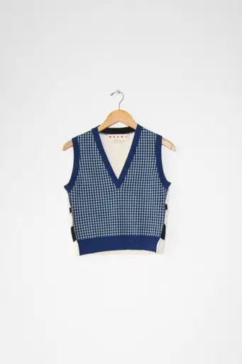 Marni Wool Blend Sweater Vest - Blue/Ivory