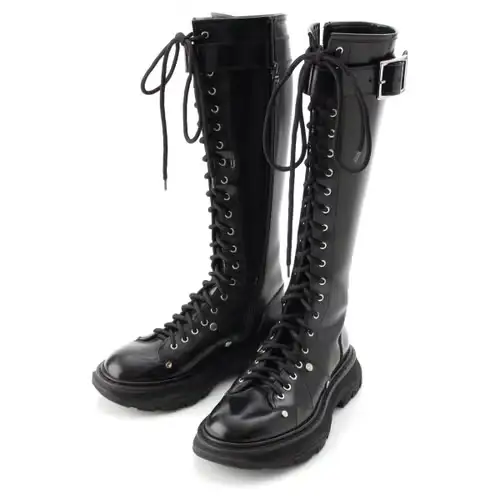 アレキサンダーマックイーン トレッド レースアップブーツ Tread Lace Up Boot レザー ロング ブーツ
 595466 ブラック 36