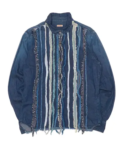 Kapital Distressed Denim Stripe Shirt
