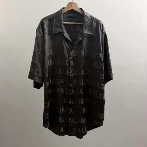 Balenciaga Satin Allover Logo Button Shirt
