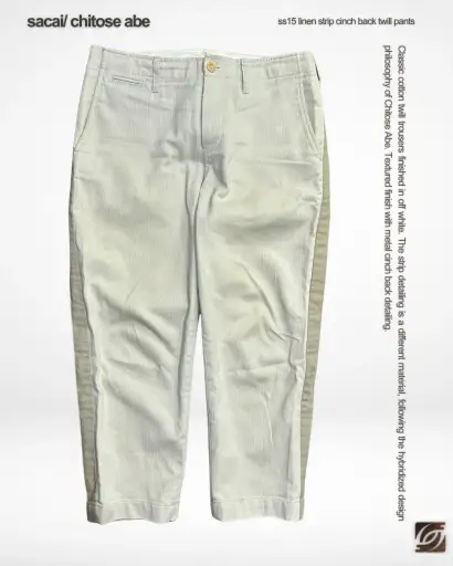 Sacai SS15 Linen Strip Cinch Back Twill Pants