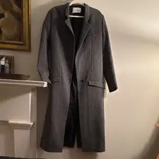 Olivier Theyskens Gray/Black Herringbone Long Overcoat Lined Button