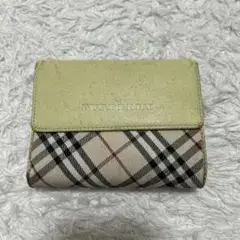 バーバリー ノバチェック がま口 二つ折り財布 レザー イエロー 黄 コンパクト