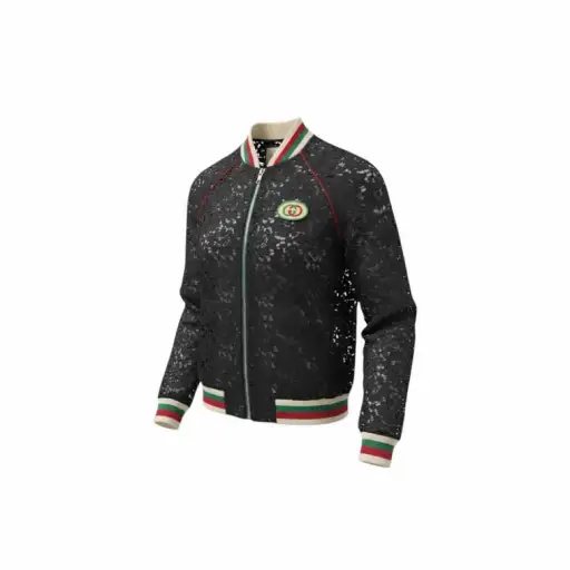 Gucci Size 40 Black Multi'19 Interlocking-g Patch Lace Bomber Jacket