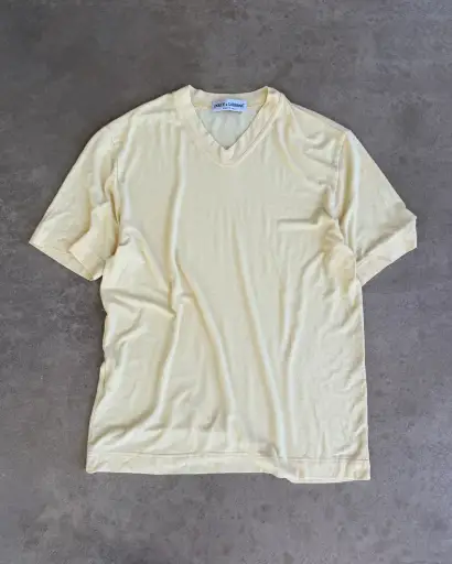 Dolce & Gabbana Yellow Viscose Semi Sheer V Neck T-Shirt – L