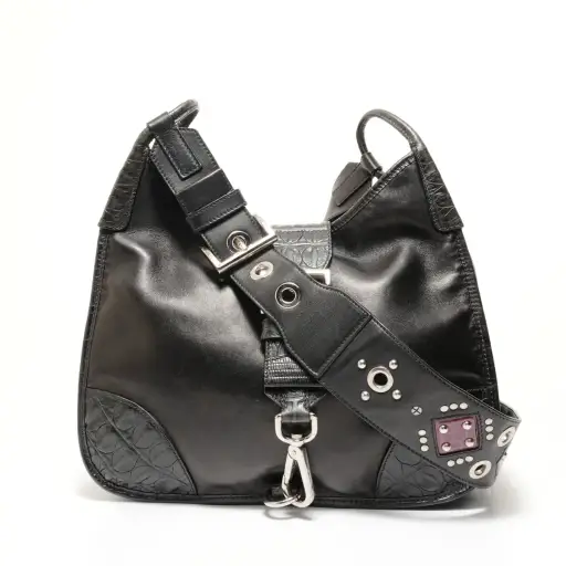 PRADA Studded leather Shoulder Bag black WS28529