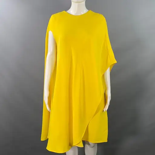 CALVIN KLEIN 205W39NYC Size 2 Yellow Silk Wool Layered Poncho Dress
