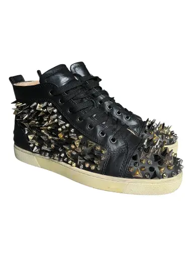 Christian Louboutin Louis Flat Pik Pik Black Leather High-Top Sneakers