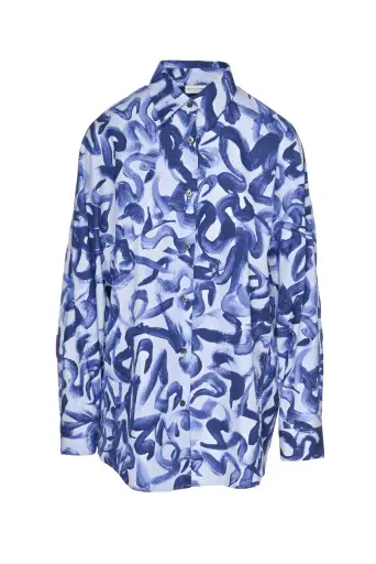 Dries Van Noten Heris Paint Brush Abstract Button Down Blouse