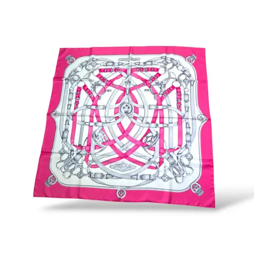 Carré 90 “Cavalcadour” Hot Pink Silk Scarf by Henri d’Origny