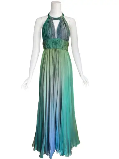 Roberto Cavall S/S 2008 Iridescent Blue Green Silk Maxi Dress