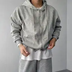 メンズ コットン 裏起毛 ツーウェイ オーバーサイズ フーディー ジップアップ 3COLOR