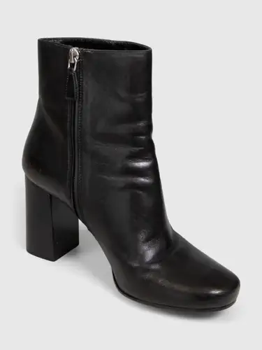 Black Leather Heeled Ankle Boots