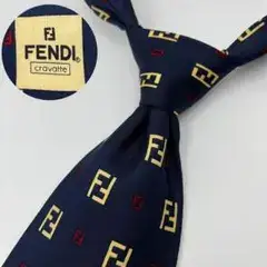 フェンディ ネクタイ ズッカ柄 FFロゴ 総柄 シルク イタリア製 紺