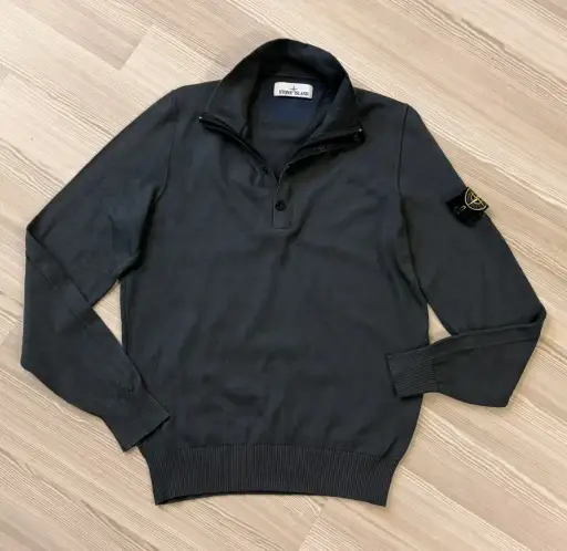 Stone Island Quarter Button Mock Neck Jumper Charcoal S/M