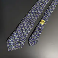 HERMES ネクタイ チェーン総柄 ネイビー シルク