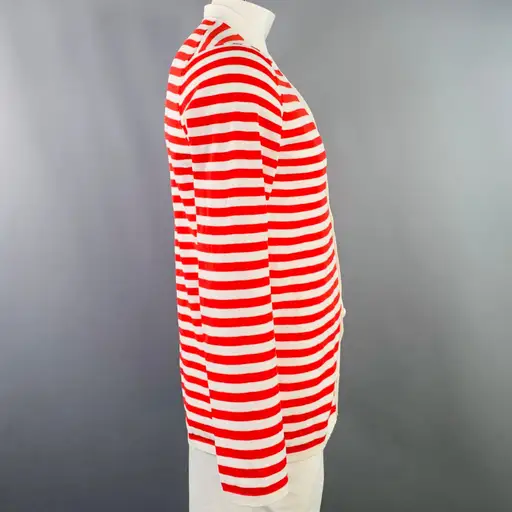COMME des GARCONS HOMME PLUS Size L Red White Stripe Polyester Cardigan