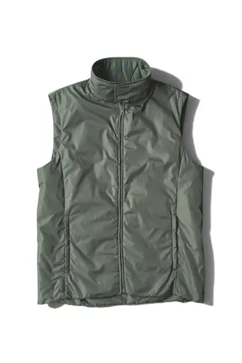 10AW "PRADA" Olive Color Resin Coated Nylon Zip-Up Stand Collar Padded Vest Made in ITALY