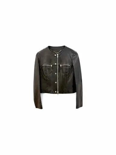 Loewe Size 40 Black/Silver Lamb Leather Cropped Jacket