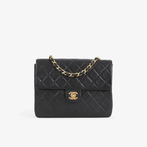 Chanel Vintage Square Flap Bag - Black Lambskin | Gold Hardware
