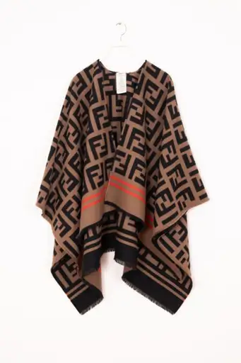 Fendi „FF Poncho“ in Kastanienbraun, Schwarz und Orange