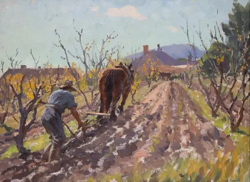 JOHN ROWELL (1894-1973), Ploughing in Autumn, 1950