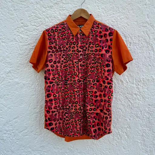 Red and Orange Leopard Print Short-Sleeved Shirt