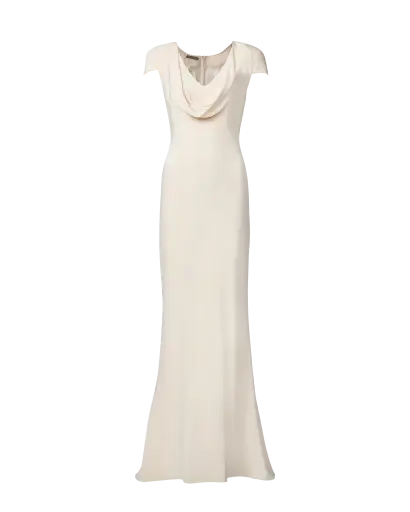 2011 Short Sleeve Ivory Trained Crepe Gown