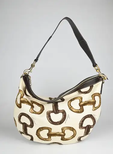 Gucci Borsa Canvas Staffe Bianca e Marrone