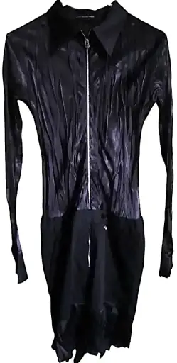 MARITHE + FRANCOIS GIRBAUD PARIS.  Black Zip Up Collar Switching Dress