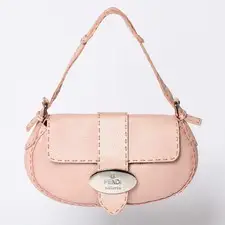FENDI Selleria Stitch Hand Bag Shoulder Leather Pink Unisex #WSB8925