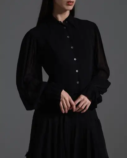 Dolce & Gabbana Spring 1993 Black Button Up w/ Sheer Sleeves