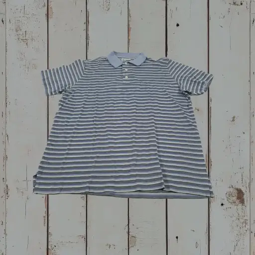 Brioni Polo Shirt L Blue Striped 100% Cotton Knit Casual Italy Short Sleeve Mens