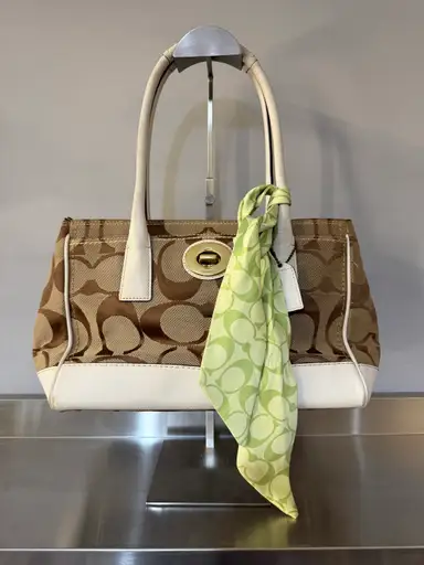 COACH BEIGE TOTE BAG WITH WHITE DETAILS