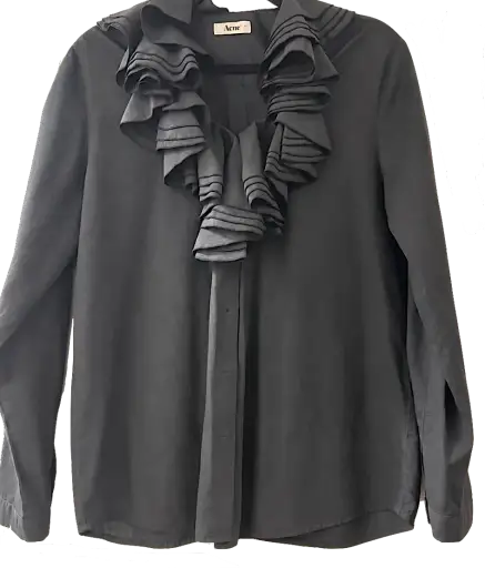 Acne Studios Stockholm. Vintage Charcoal Layered Ruffle Front Blouse