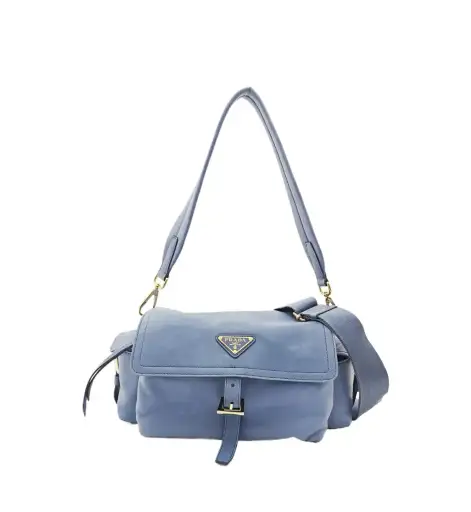 PRADA Explore Medium blue sheepskin logo shoulder bag handbag crossbody bag gold
