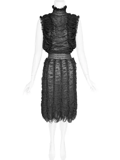 Alexander McQueen by Sarah Burton A/W 2015 Black Ruched Silk Lace Dress