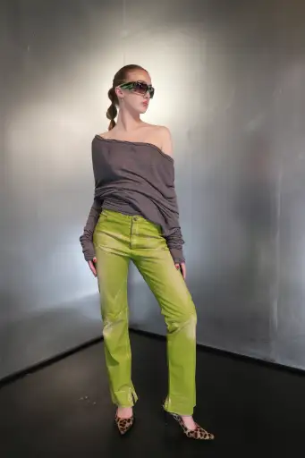 Vintage Emporio Armani Acid Green Leather Pants