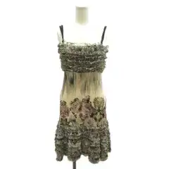 ジャンポールゴルチエ ファム Jean Paul GAULTIER FEMME Ruched Floral Mesh Dress キャミソールワンピース 膝丈 花柄 フリル 絹 シルク S 紫 パープル ベージュ 緑 グリーン ノースリーブ /YU ■GY50
