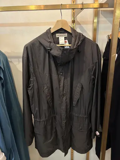 "ISSEY MIYAKE MEN" Charcoal grey nylon design hooded zip up coat