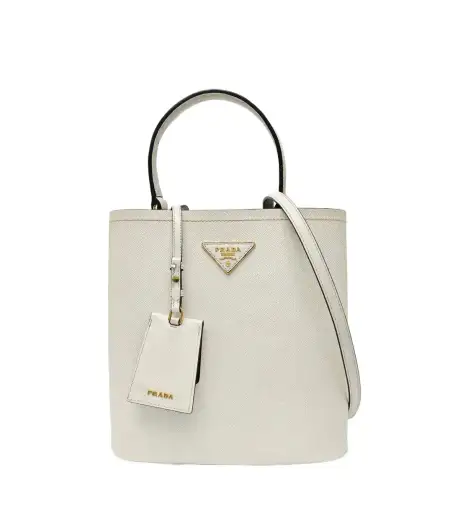 PRADA Panier white cowhide leather logo shoulder bag handbag crossbody bag gold