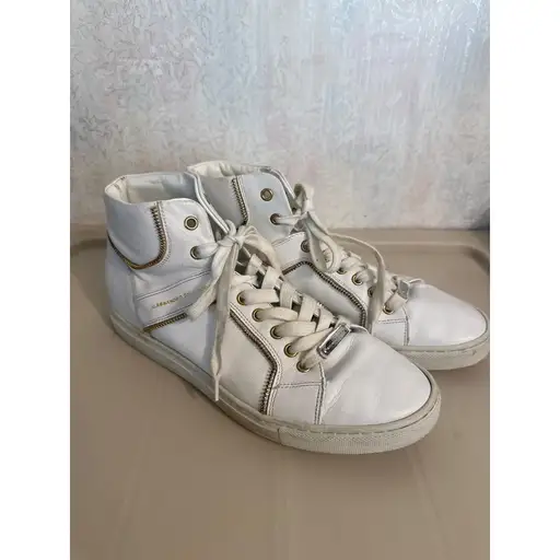 Alessandro Dell'Acqua White Leather Gold Zipper High Top Sneakers Size 40