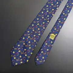 HERMES ネクタイ ネイビー 鈴 ホース 総柄 シルク フランス製