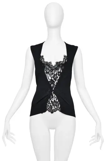 DOLCE & GABBANA BLACK SWEATER VEST WITH ATTACHED LACE INSET
