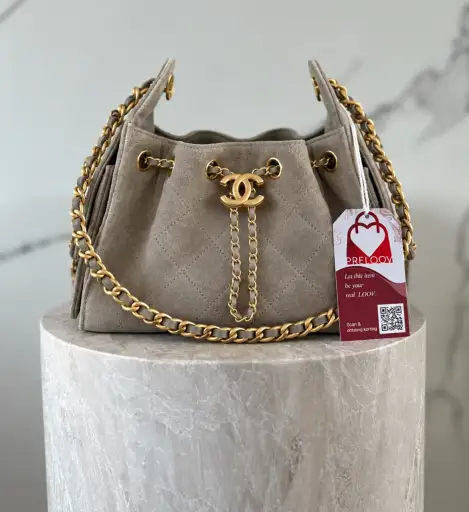 Chanel 25 Small Suede Bag Beige